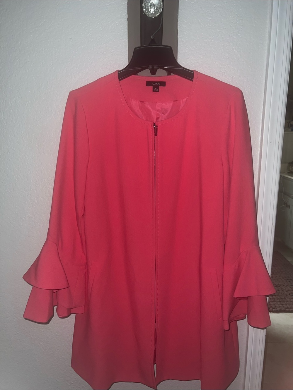 Alfani Bright Coral Pink Zip-Front Dressy Jacket